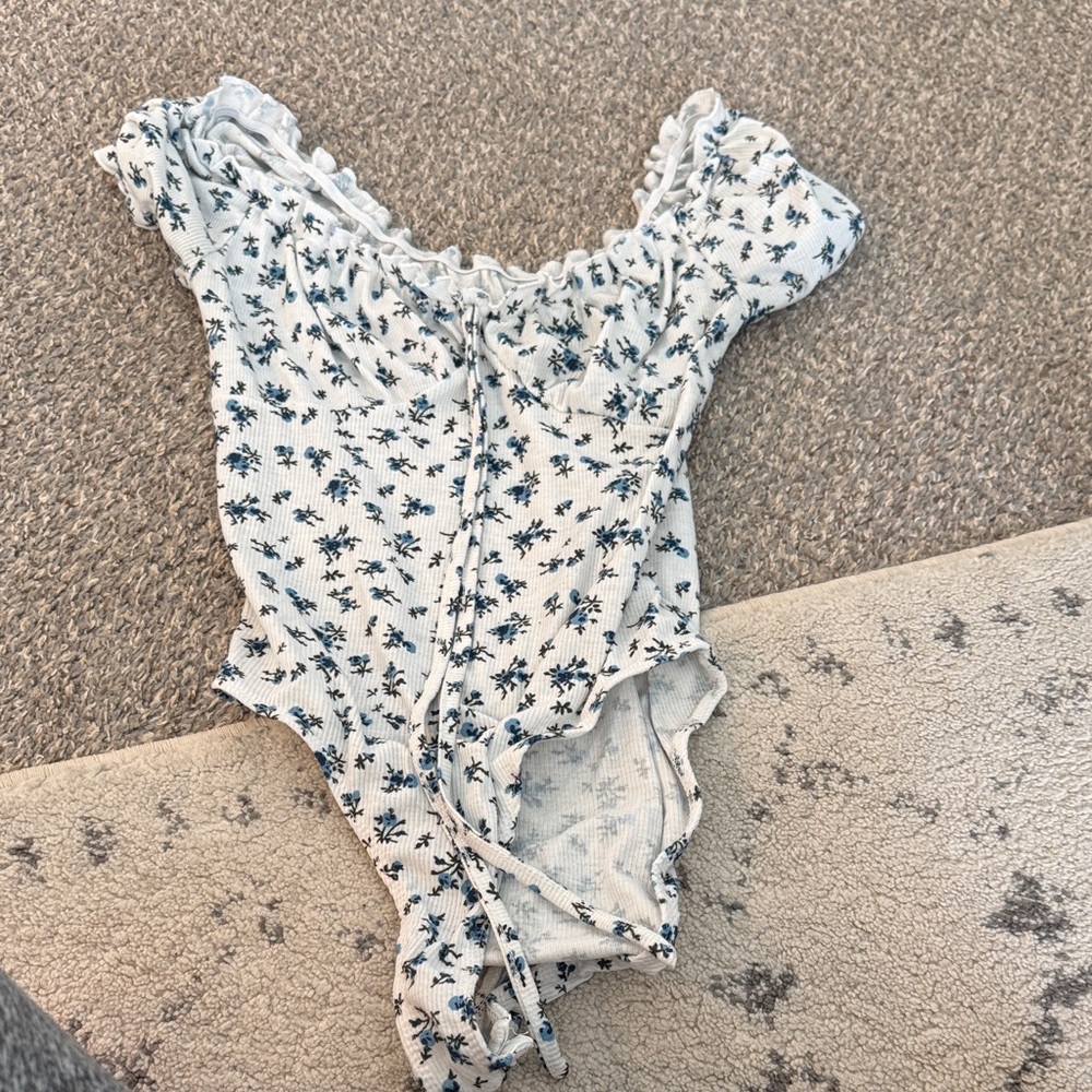 White Floral Ribbed One-Piece Swimsuit / Bodysuit